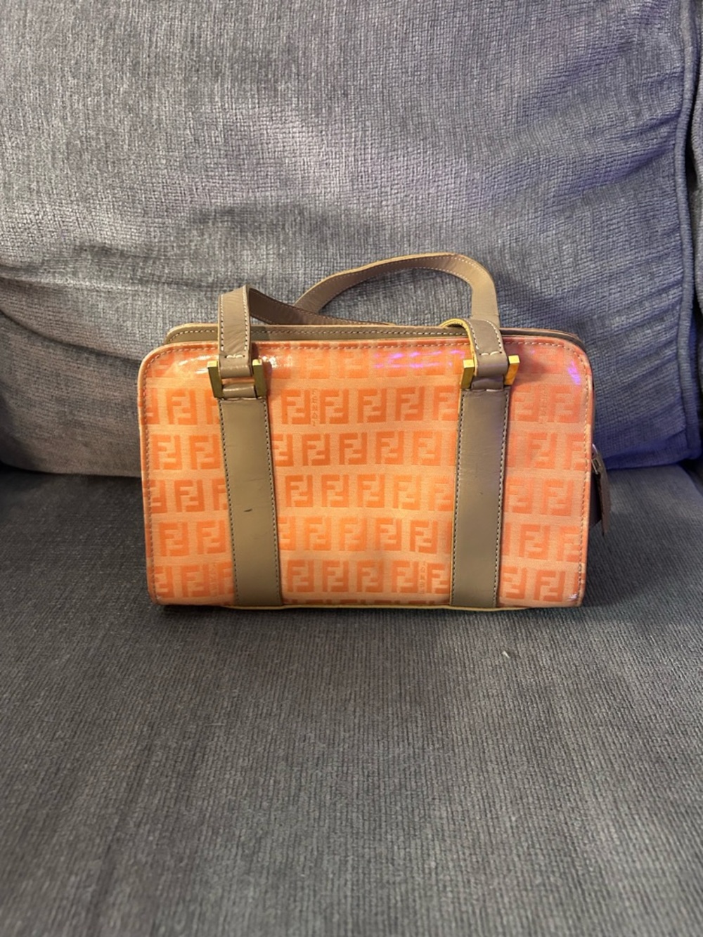 ✨ AUTHENTICATED ✨ Vintage Fendi Orange Zucchino Bauletto Satchel